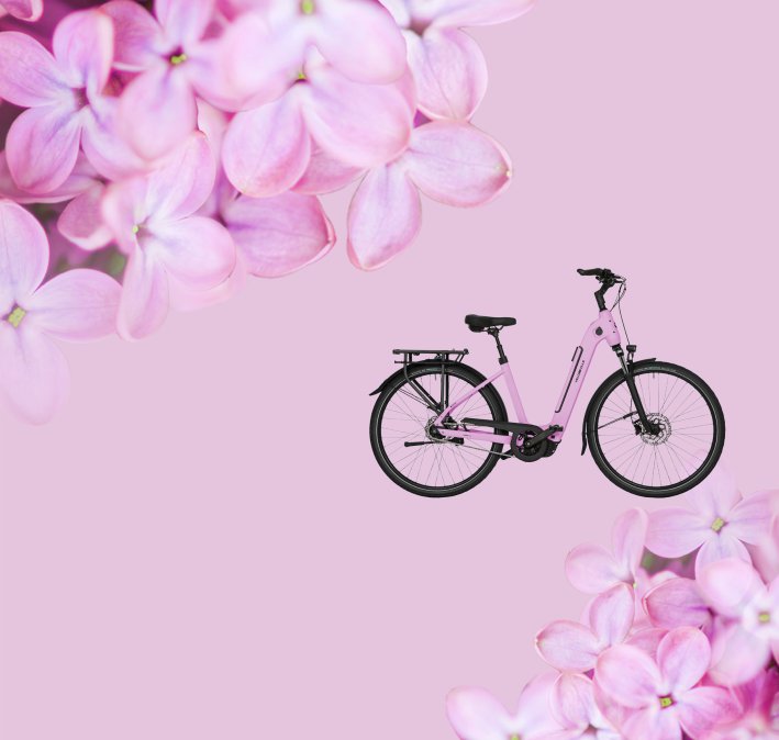 E-Bike in der Farbe French Lavender mit Blüten