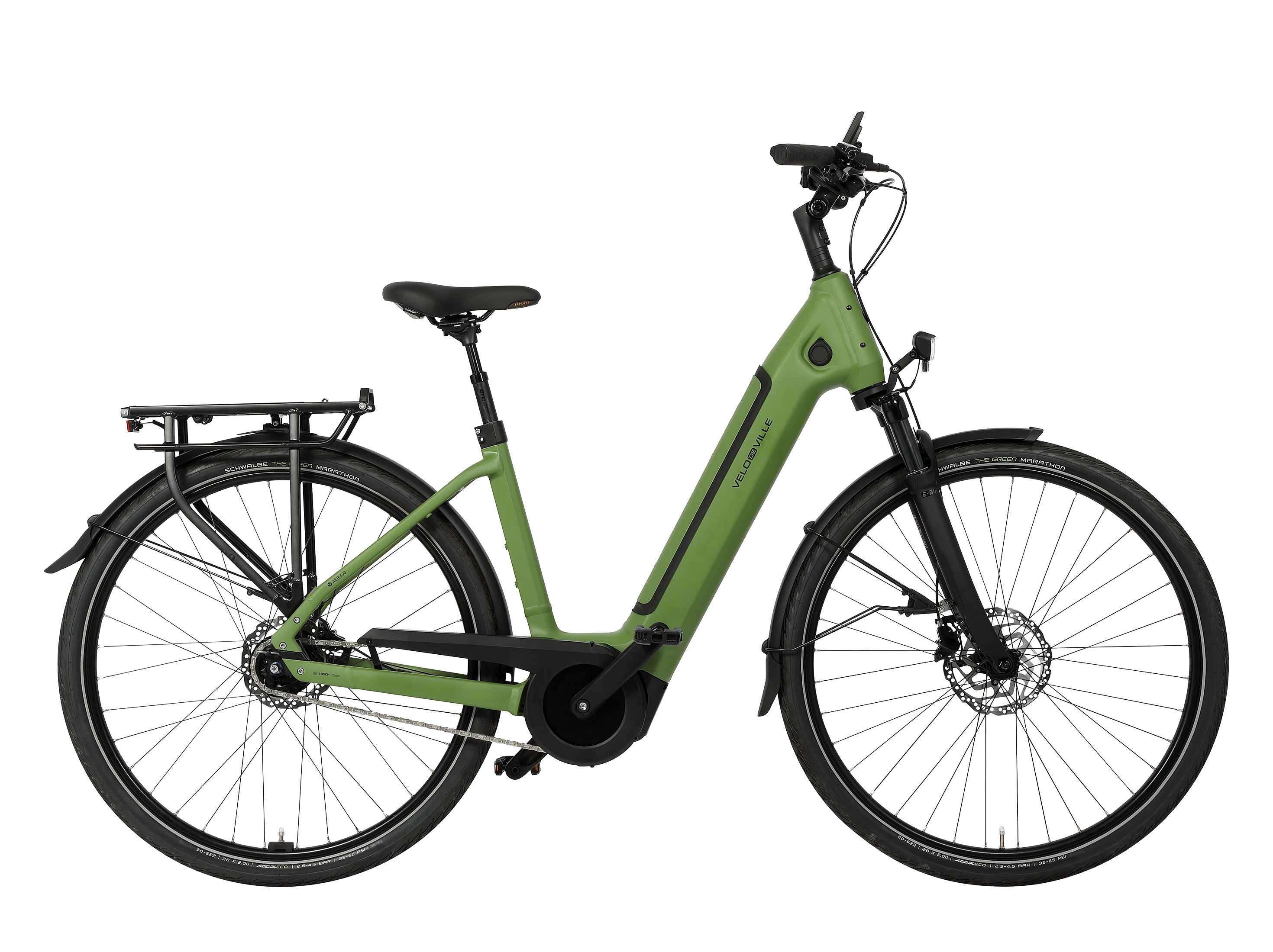 VELO DE VILLE AEB Allround E-Bike mit Wave-Rahmen, Bosch-Antrieb und integriertem Akku in Olive Green