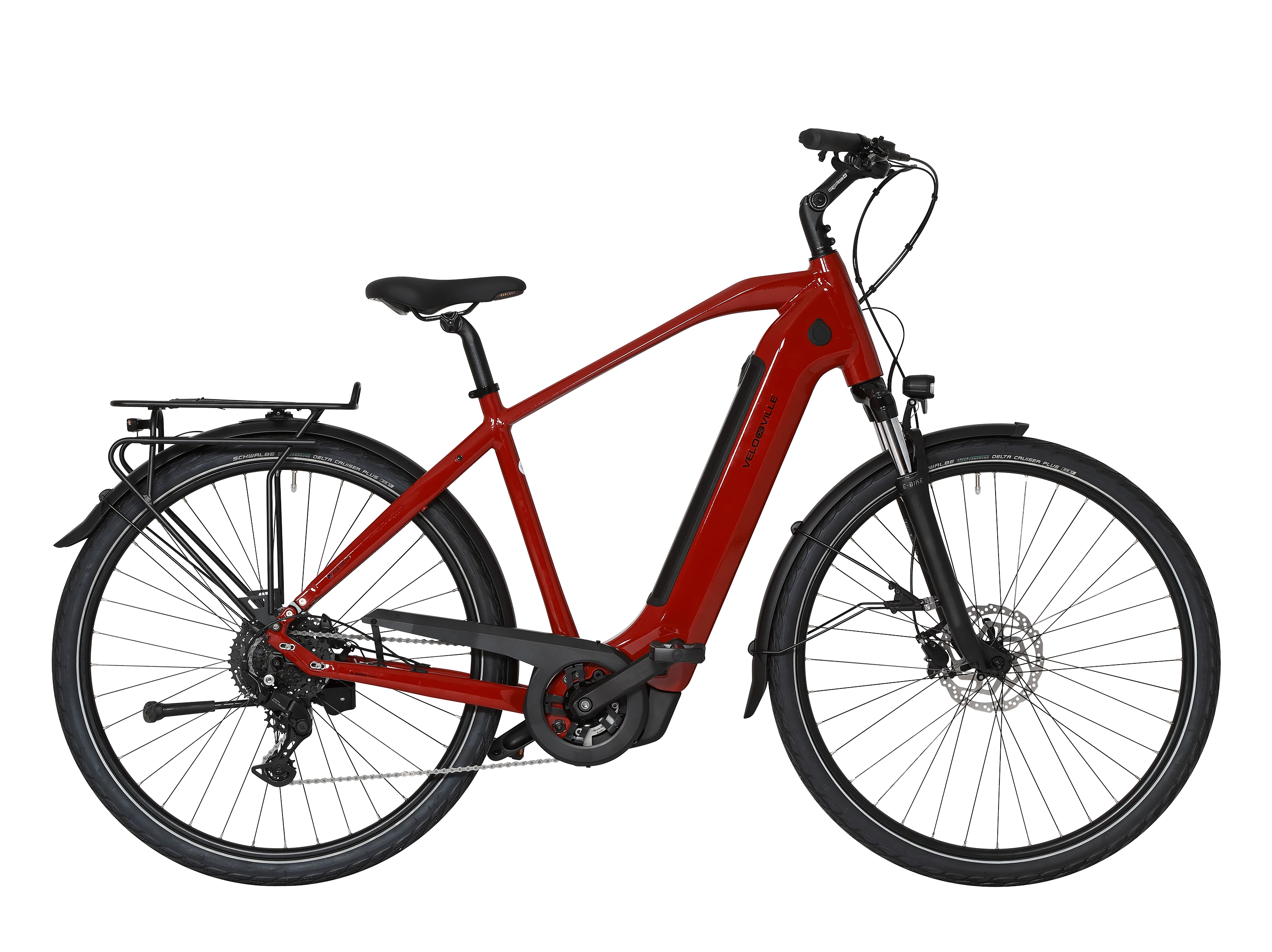 VELO DE VILLE AEB Allround E-Bike mit Diamant-Rahmen, Bosch-Antrieb und integriertem Akku in Ruby Red
