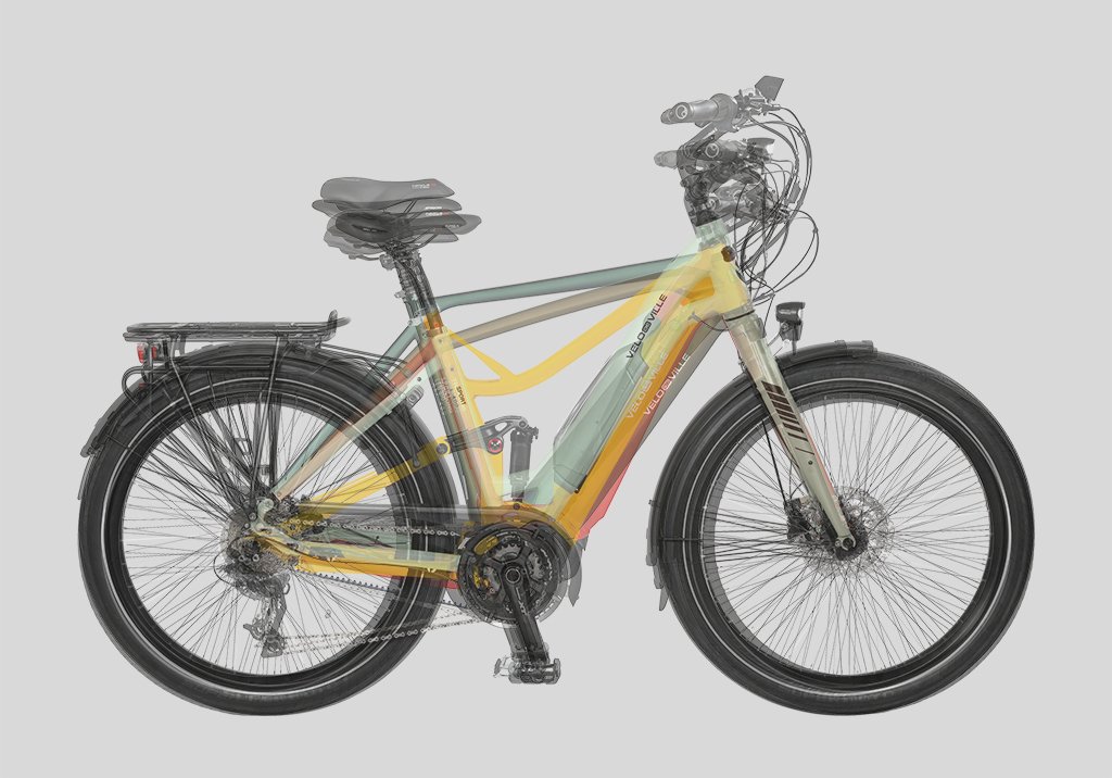 Mehrere Fahrräder schematisch übereinandergelegt