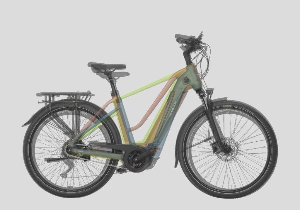 Mehrere Fahrräder schematisch übereinandergelegt
