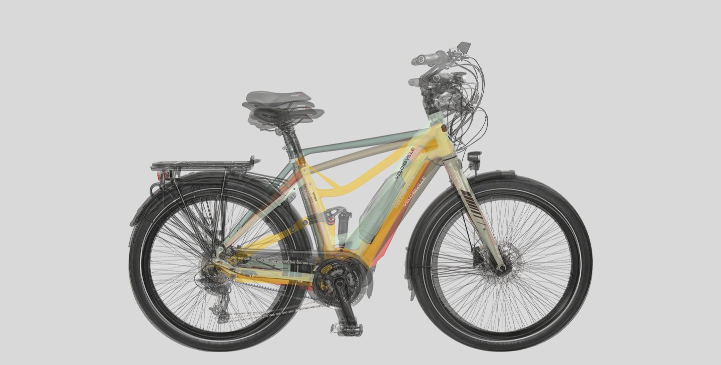 Mehrere Fahrräder schematisch übereinandergelegt