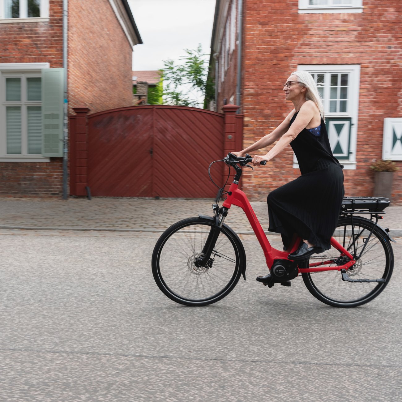 Frau auf Tiefeinsteiger E-Bike